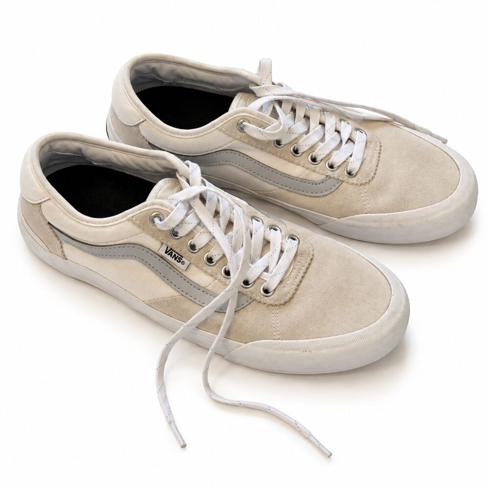 Vans Old Skool Beige Canvas Leather Stripe Low Top Sneakers